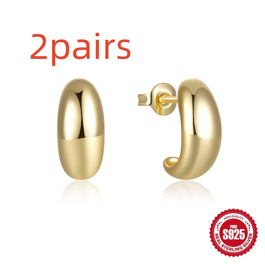 925 Sterling Silver C - Shaped Glossy Metal Earring Ringstud EarringApparel & AccessoriesCJdropshippingMedSurgery Store For Digital HealthCJST245134803CXGold2pairs925 Sterling Silver C - Shaped Glossy Metal Earring Ringstud Earring