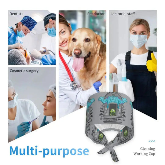 Gorro de trabajo ajustable personalizado con dibujos animados de la Universidad de Monsters, gorro quirúrgico para hombres y mujeres, gorro quirúrgico para enfermería, médico y cirujano MedSurgery Store For Digital Health