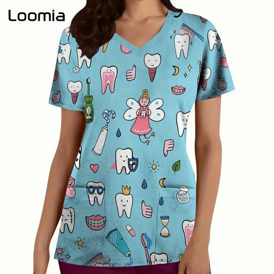 Uniformes quirúrgicos para odontología, cuello en V, uniformes de moda para mujer