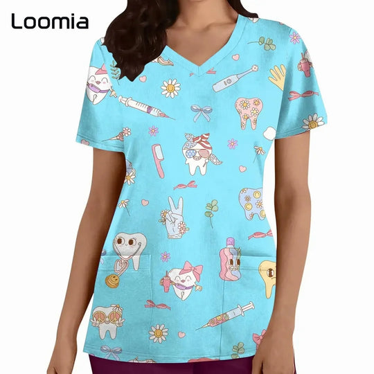 Uniformes quirúrgicos para odontología, cuello en V, uniformes de moda para mujer
