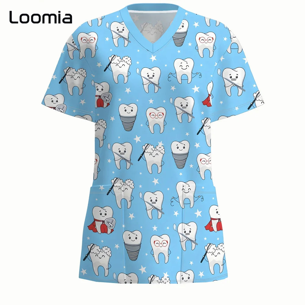 Uniformes quirúrgicos para odontología, cuello en V, uniformes de moda para mujer