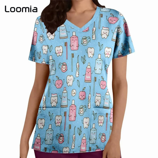Uniformes quirúrgicos para odontología, cuello en V, uniformes de moda para mujer