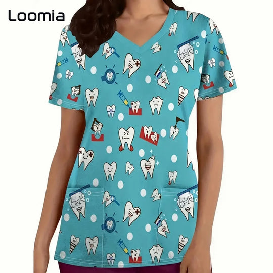 Uniformes quirúrgicos para odontología, cuello en V, uniformes de moda para mujer