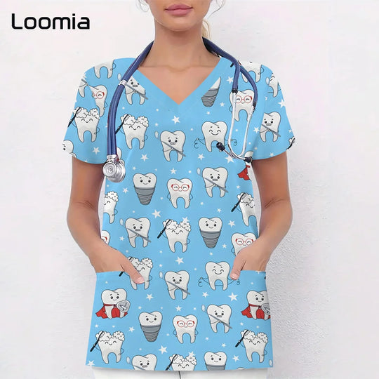 Uniformes quirúrgicos para odontología, cuello en V, uniformes de moda para mujer