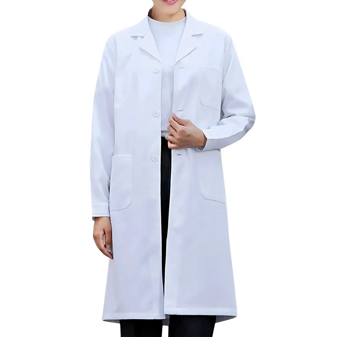 Bata de laboratorio blanca de manga larga Unisex para hombre y mujer, blusa tipo túnica con cuello de solapa con muescas y botones para uniforme médico y enfermera MedSurgery Store For Digital Health
